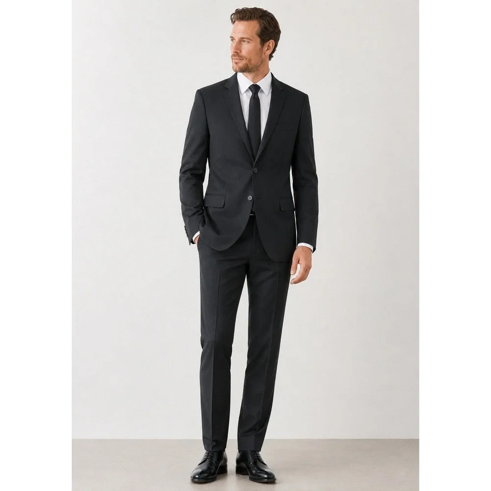 Chaps Suit Mens 40R‎ Black Wool Blend 2-Button Solid Classic Formal Career